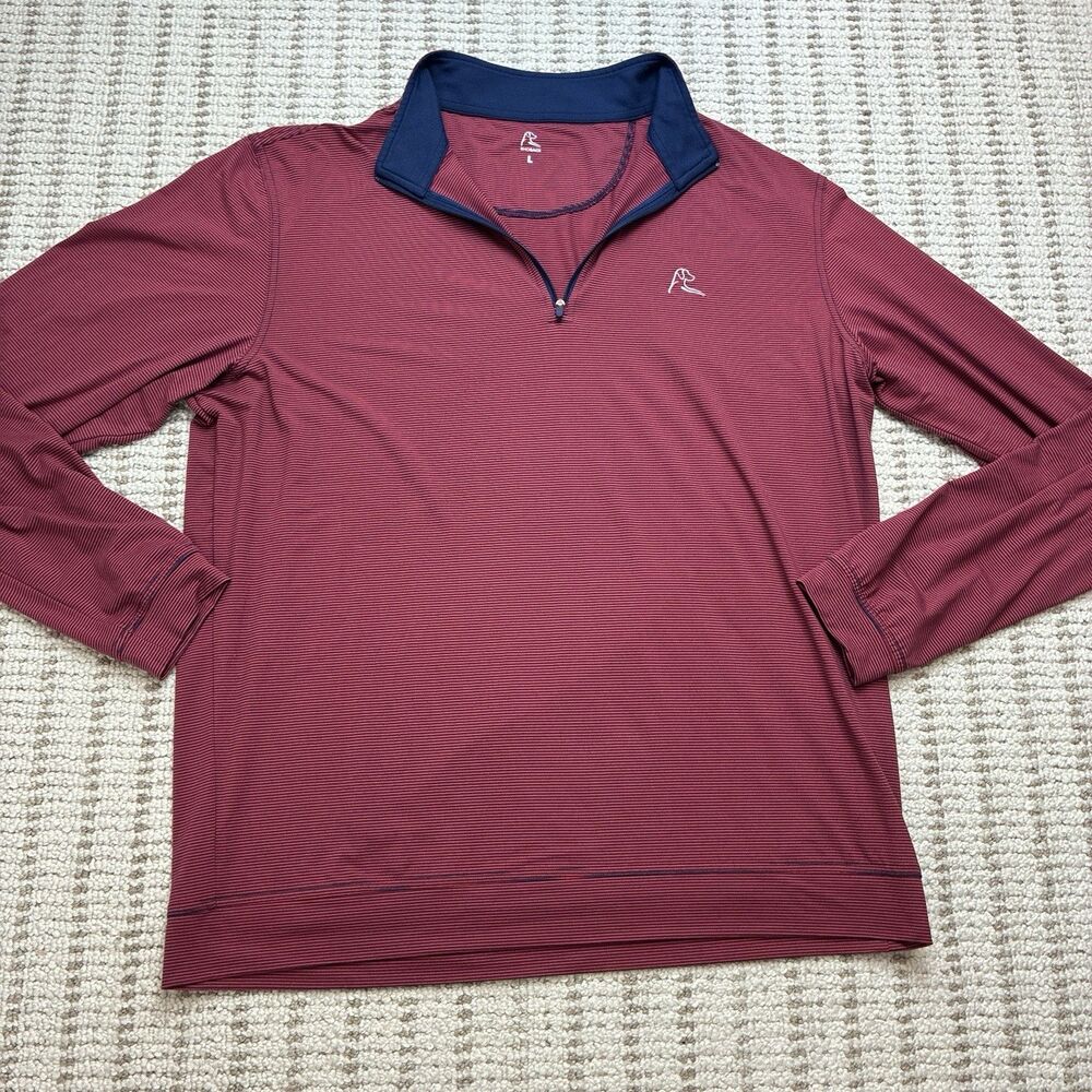 Rhoback Mens Performance Quarter Zip Pullover Large Orange Blue Striped Golf